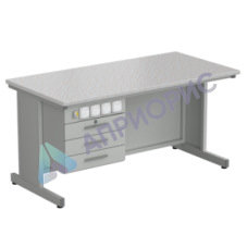 Стол преподавателя с подвесной тумбой и электрикой 1500х750х760, раб. поверхность - ЛАМИНАТ БЕЛЫЙ  