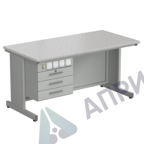 Стол преподавателя с подвесной тумбой и электрикой 1500х750х760, раб. поверхность - ЛАМИНАТ БЕЛЫЙ  