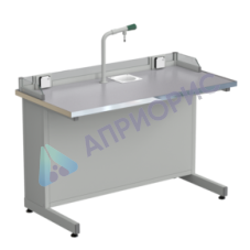 Стол ученический с подводом воды, с бортиком и розетками 1212х610х840, раб. поверхность - МОНОЛИТНЫЙ КЕРАМОГРАНИТ