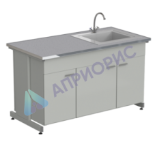 Мойка одинарная 1500х750х900 мм, одна чаша СП справа, смеситель, раб. поверхность - МОНОЛИТНЫЙ КЕРАМОГРАНИТ