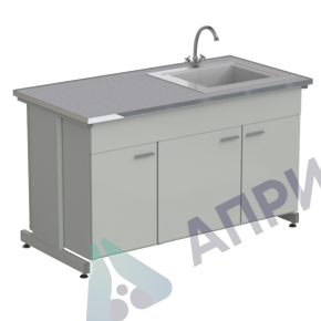 Мойка одинарная 1500х750х900 мм, одна чаша СП справа, смеситель, раб. поверхность - МОНОЛИТНЫЙ КЕРАМОГРАНИТ