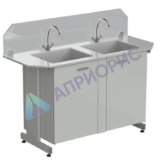 Мойка двойная торцевая 1500х600х1220 (защитное стекло, глубина раковины 280 мм, 2 крана), раб. поверхность - СТЕКЛОПЛАСТИК