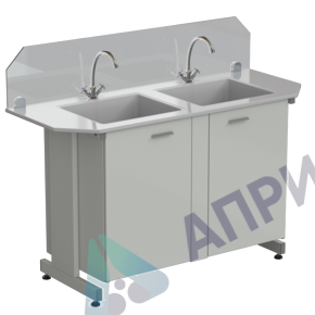 Мойка двойная торцевая 1500х600х1220 (защитное стекло, глубина раковины 280 мм, 2 крана), раб. поверхность - СТЕКЛОПЛАСТИК