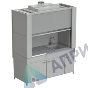 Шкаф вытяжной с коконом из стекопластика с мойкой из СП и смесителем с ВЗБ светильником 1800х820х2240 мм, раб.поверхость - МОНОЛИТНЫЙ КЕРАМОГРАНИТ