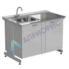 Мойка одинарная 1200х750х900 мм, одна чаша слева, смеситель, раб. поверхность - НЕРЖАВЕЮЩАЯ СТАЛЬ