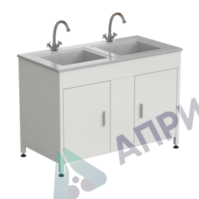 Стол-мойка двойная 1200х600х850 мм, с двумя раковинами и 2-мя смесителями, материал раковины - СТЕКЛОПЛАСТИК