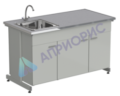 Мойка одинарная 1500х750х900 мм, одна чаша НС слева, смеситель, раб. поверхность - МОНОЛИТНЫЙ КЕРАМОГРАНИТ