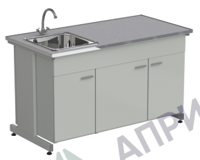 Мойка одинарная 1500х750х900 мм, одна чаша НС слева, смеситель, раб. поверхность - МОНОЛИТНЫЙ КЕРАМОГРАНИТ