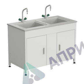 Стол-мойка двойная 1200х600х850 мм, с двумя раковинами и 2-мя смесителями TOF, материал раковины - DURCON