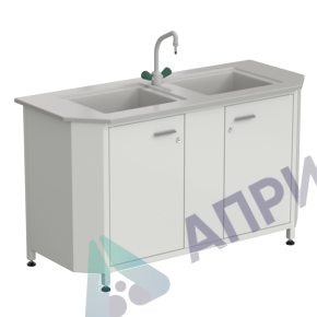 Мойка торцевая с двумя раковинами и смеситем 1450х600х850