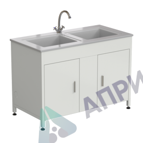 Стол-мойка двойная 1200х600х850 мм, с двумя раковинами и одним смесителем, материал раковины - СТЕКЛОПЛАСТИК