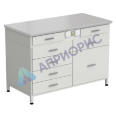 Стол-тумба с электрикой 1200x600x850 мм, 2 ящика + 4 ящика + 1 малый + 1 большой, раб. поверхность - ЛАМИНАТ БЕЛЫЙ