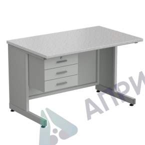 Стол преподавателя с подвесной тумбой 3 ящика, без полки 1200х750х760 в сборе, раб. поверхность - ЛАМИНАТ БЕЛЫЙ