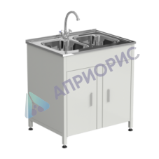 Стол-мойка 800x600x850 мм, c двумя раковинами и смесителем, материал мойки - НЕРЖАВЕЮЩАЯ СТАЛЬ