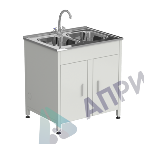 Стол-мойка 800x600x850 мм, c двумя раковинами и смесителем, материал мойки - НЕРЖАВЕЮЩАЯ СТАЛЬ