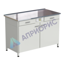 Стол-тумба с электрикой (2 ящика + двери) 1200x600x850 мм, раб. поверхность - НЕРЖАВЕЮЩАЯ СТАЛЬ