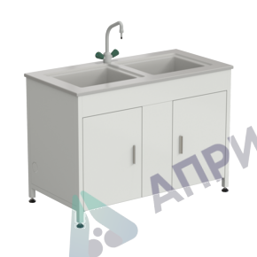 Стол-мойка двойная 1200х600х850 мм, с двумя раковинами и одним смесителем TOF, материал раковины - DURCON