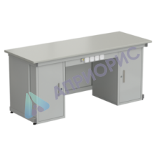 Стол демонстрационный с двумя напольными тумбами, с электрикой 2000х750х900, раб. поверхность - ЛАМИНАТ СЕРЫЙ