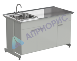 Мойка одинарная 1500х750х900 мм, одна чаша НС слева, смеситель, раб. поверхность - НЕРЖАВЕЮЩАЯ СТАЛЬ