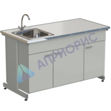 Мойка одинарная 1500х750х900 мм, одна чаша НС справа, смеситель, раб. поверхность - НЕРЖАВЕЮЩАЯ СТАЛЬ