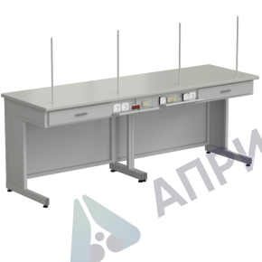 Стол демонстрационный с дополнительной электрикой 2400х750х900, раб. поверхность - ЛАМИНАТ СЕРЫЙ