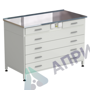 Стол-тумба с электрикой (2 ящика + 4 широких ящика) 1200x600x850 мм, раб. поверхность - НЕРЖАВЕЮЩАЯ СТАЛЬ