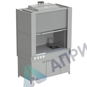 Шкаф вытяжной с коконом из стеклопластика с мойкой из НС и смесителем с электрикой 1500х820х2240 мм, раб. поверхность - МОНОЛИТНЫЙ КЕРАМОГРАНИТ