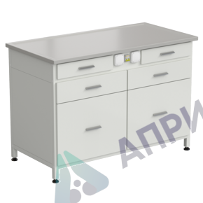 Стол-тумба с электрикой 1213x613x850 мм, 2 ящика + 2 ящика + 2 ящика, раб. поверхность - DURCON с бортиком