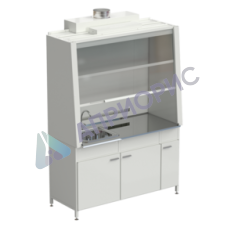 Шкаф вытяжной с одной мойкой из НС и ВЗБ светильником 1520х750х2160 мм, раб. поверхность - НЕРЖАВЕЮЩАЯ СТАЛЬ