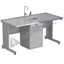 Стол ученический с сервисной стойкой, с электрикой, с подводом воды 1500х750х760, раб. поверхность - МОНОЛИТНЫЙ КЕРАМОГРАНИТ