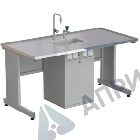 Стол ученический с сервисной стойкой, с электрикой, с подводом воды 1500х750х760, раб. поверхность - МОНОЛИТНЫЙ КЕРАМОГРАНИТ
