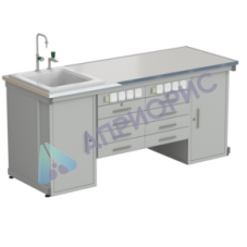 Стол демонстрационный с двумя напольными тумбами, двумя подвесными тумбами, с электрикой, водой 2000х750х900, раб. поверхность - LABGRADE-лайт