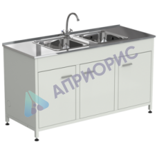 Стол-мойка 1500x600x850 c двумя раковинами, материал мойки - НЕРЖАВЕЮЩАЯ СТАЛЬ
