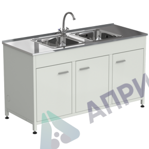 Стол-мойка 1500x600x850 c двумя раковинами, материал мойки - НЕРЖАВЕЮЩАЯ СТАЛЬ