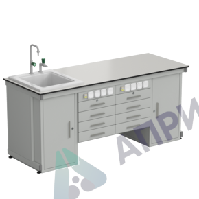 Стол демонстрационный с двумя напольными тумбами, двумя подвесными тумбами, с электрикой, водой 2000х750х900, раб. поверхность - LABGRADE