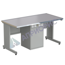 Стол ученический с сервисной стойкой, с электрикой 1500х750х760, раб. поверхность - МОНОЛИТНЫЙ КЕРАМОГРАНИТ