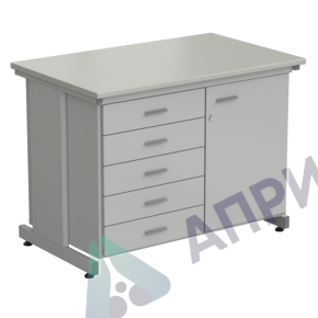 Стол-тумба 1 дверь (правая) + 5 ящиков 1200х750х900, ЛАМИНАТ СЕРЫЙ