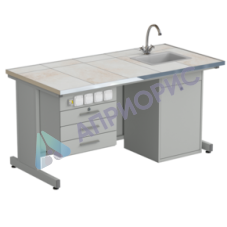 Стол лаборанта с подвесной тумбой, электрикой, водой 1515х750х760, раб. поверхность - КЕРАМИКА