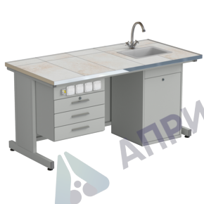 Стол лаборанта с подвесной тумбой, электрикой, водой 1515х750х760, раб. поверхность - КЕРАМИКА