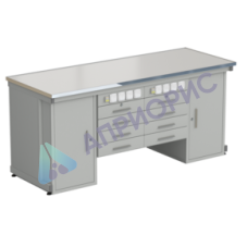 Стол демонстрационный с двумя напольными тумбами, двумя подвесными тумбами, с электрикой 2000х750х900, раб. поверхность - LABGRADE-лайт