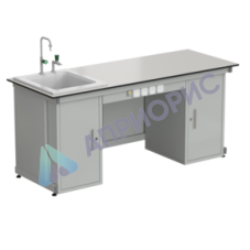 Стол демонстрационный с двумя напольными тумбами, с электрикой, с подводом воды 2000х750х900, раб. поверхность - LABGRADE