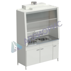 Шкаф вытяжной с двойной мойкой и ВЗБ светильником 1520х750х2160 мм, раб. поверхность - НЕРЖАВЕЮЩАЯ СТАЛЬ