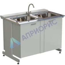 Мойка двойная универсальная 1200х750х900 мм, (глубина раковины 140 мм), раб. поверхность - НЕРЖАВЕЮЩАЯ СТАЛЬ