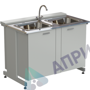 Мойка двойная универсальная 1200х750х900 мм, (глубина раковины 140 мм), раб. поверхность - НЕРЖАВЕЮЩАЯ СТАЛЬ