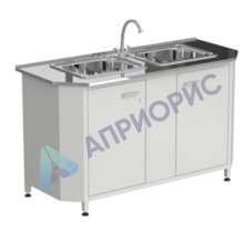 Мойка торцевая с двумя раковинами и смесителем 1450х600х850