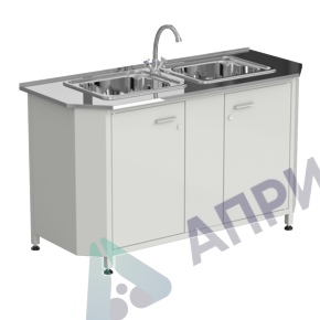 Мойка торцевая с двумя раковинами и смесителем 1450х600х850