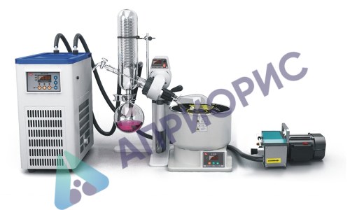 Испаритель ротационный R-1001-VN в комплекте с циркуляционным охладителем и мембранным вакуумным насосом