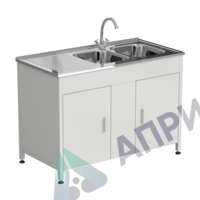Стол-мойка 1200x600x850 мм, с двумя раковинами справа и одним смесителем, материал раковины - НЕРЖАВЕЮЩАЯ СТАЛЬ
