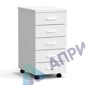 Тумба подкатная 5 ящиков 400х540х820 мм, высокая, белый металл - СТАЛЬ