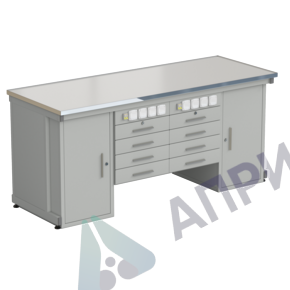 Стол демонстрационный с двумя напольными тумбами, двумя подвесными тумбами, с электрикой 2000х750х900, раб. поверхность - LABGRADE-лайт